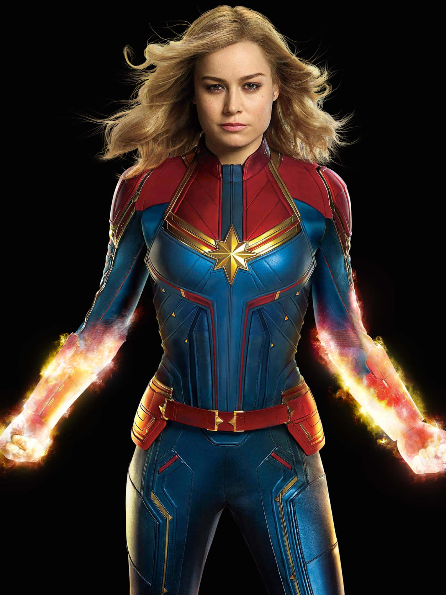 Captain Marvel, iPad, glowing energy fists, Full HD Phone Wallpaper