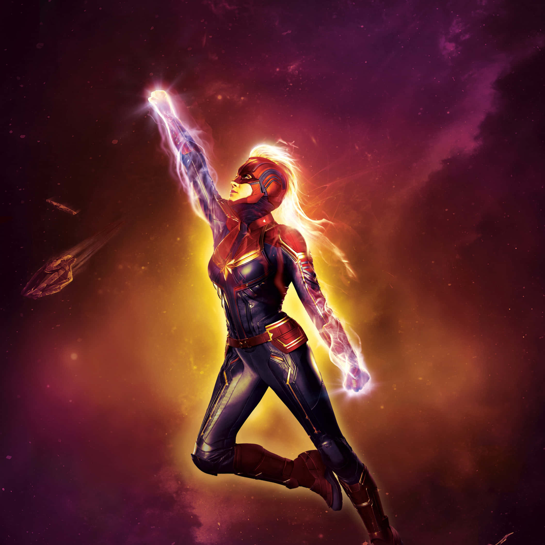 Captain Marvel, iPad, cosmic nebula, Full HD Desktop Wallpaper