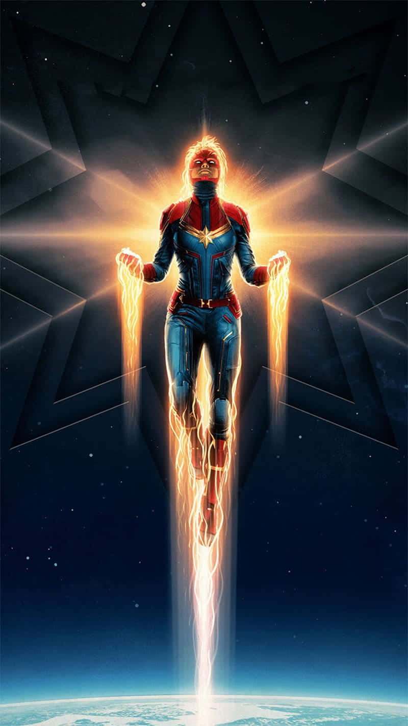 Captain Marvel, iPad, glowing energy beams, HD Phone Wallpaper