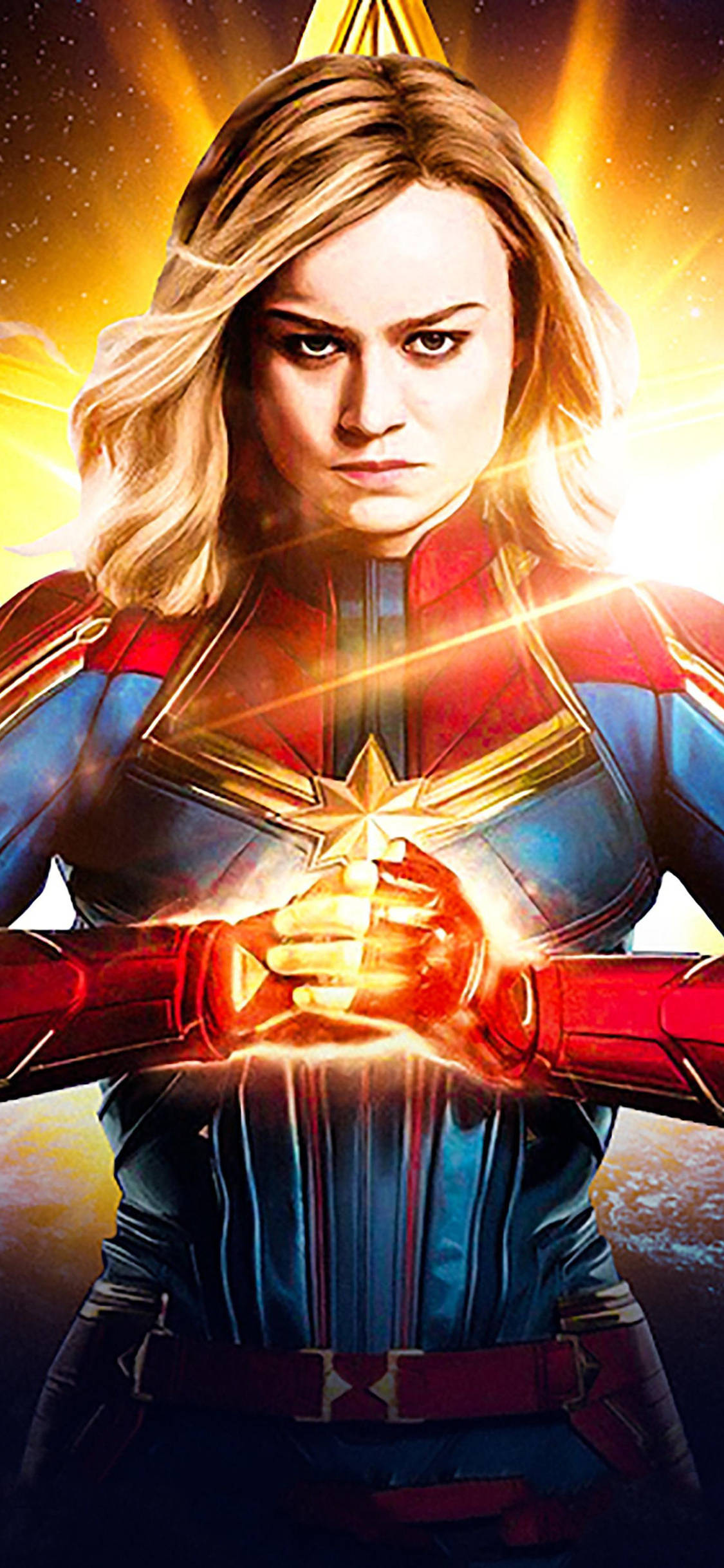 Captain Marvel, cosmic setting, red blue and gold suit, Full HD Phone Wallpaper