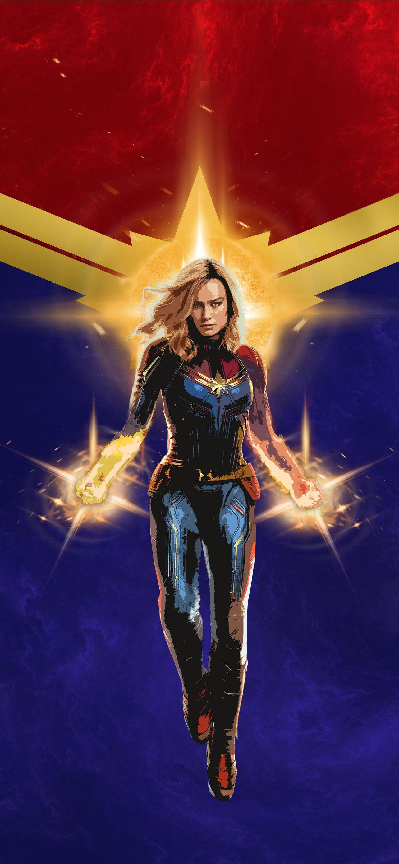 Captain Marvel, vector, glowing fists, 2K Phone Wallpaper