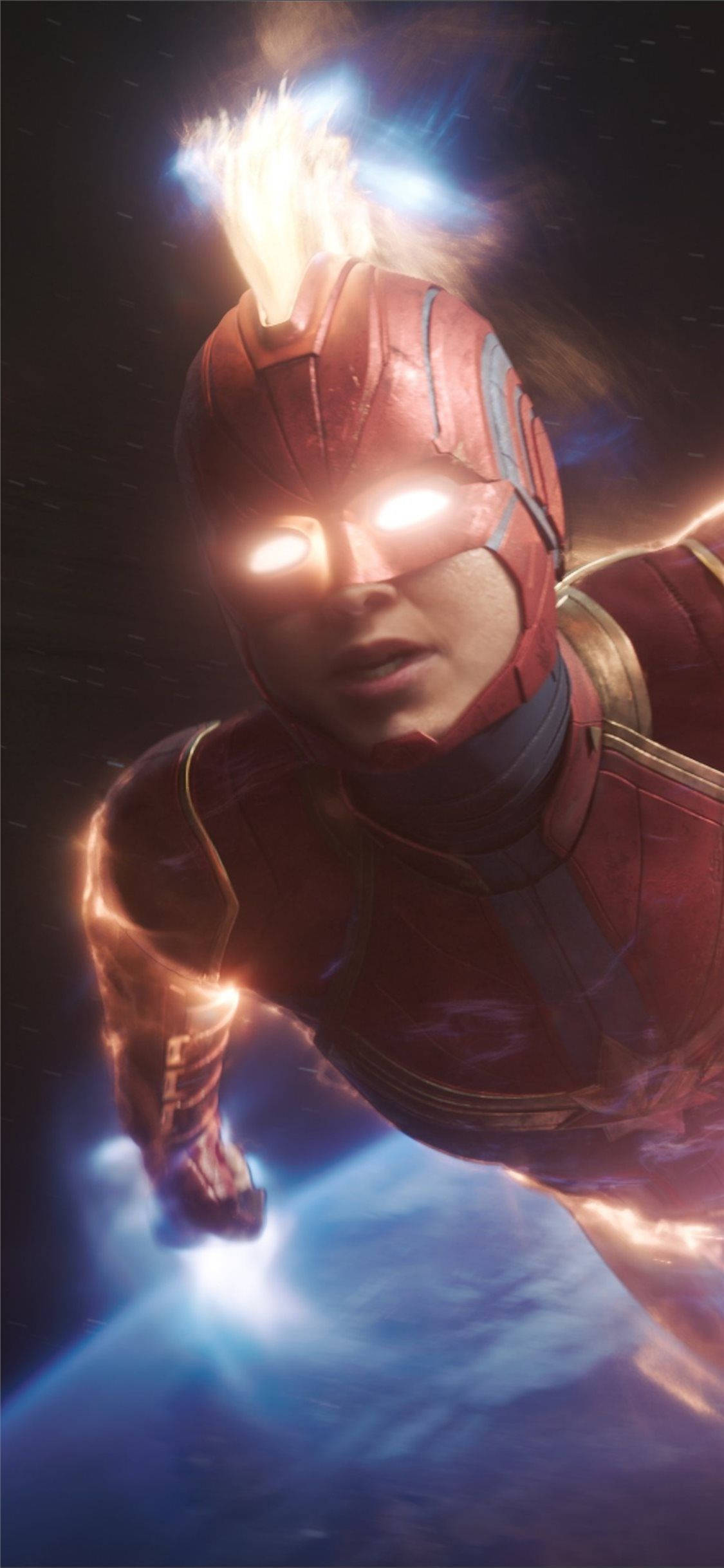 Captain Marvel, red armor, glowing eyes, Full HD Phone Wallpaper