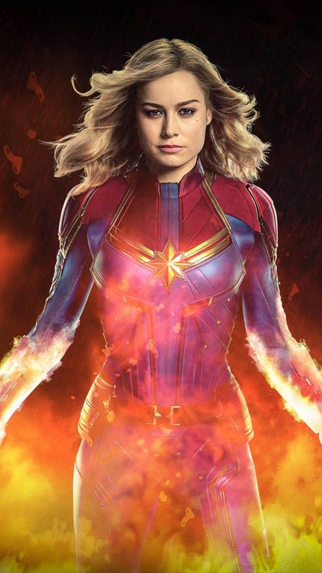 Captain Marvel, fiery aura, glowing energy, Full HD Phone Wallpaper