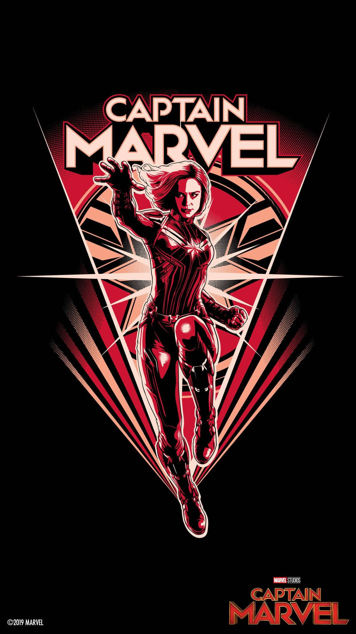 Captain Marvel, red suit, black background, Full HD Phone Wallpaper