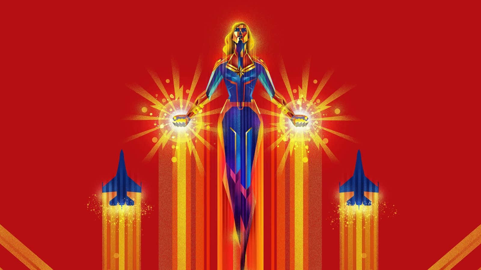 Captain Marvel, blue and gold armor, glowing hands, HD Desktop Wallpaper