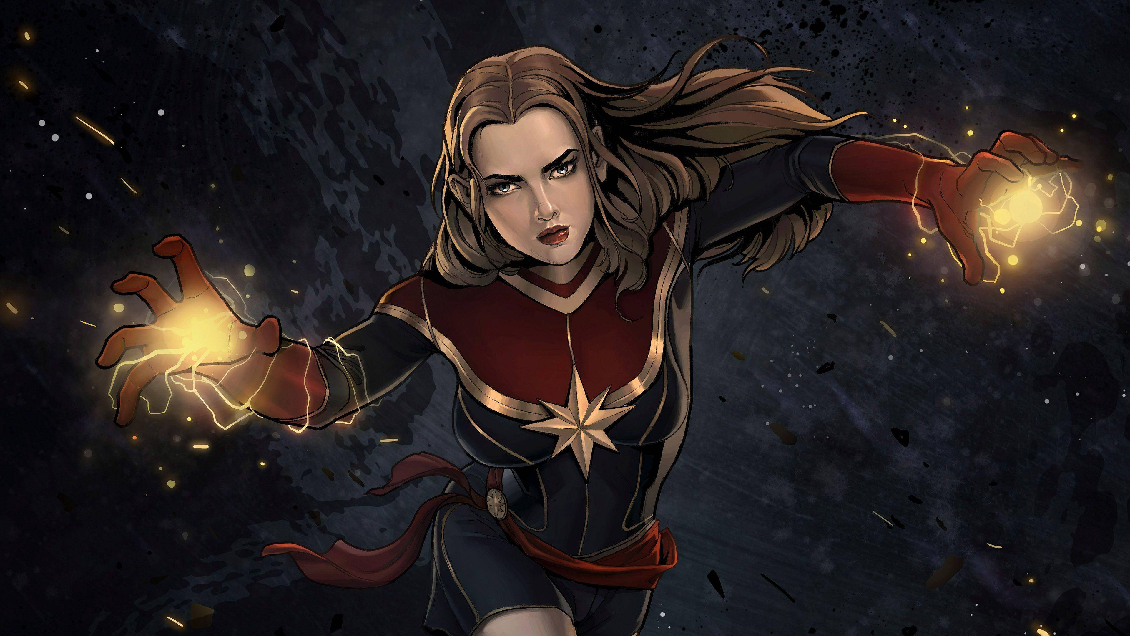 Captain Marvel, 4K Comic Artwork, glowing hands, 4K Desktop Wallpaper