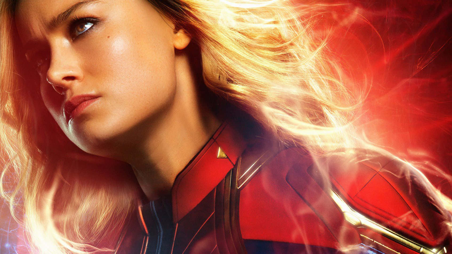 Captain Marvel, red suit, glowing blonde hair, Full HD Desktop Wallpaper
