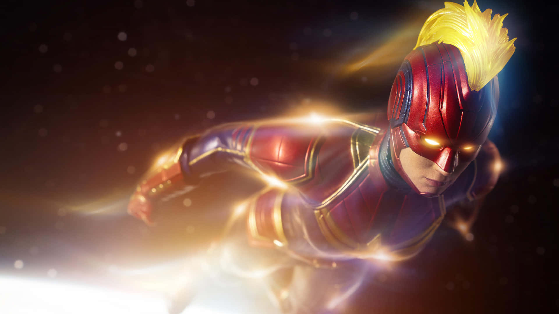 Captain Marvel, red and gold suit, yellow mohawk, Full HD Desktop Wallpaper
