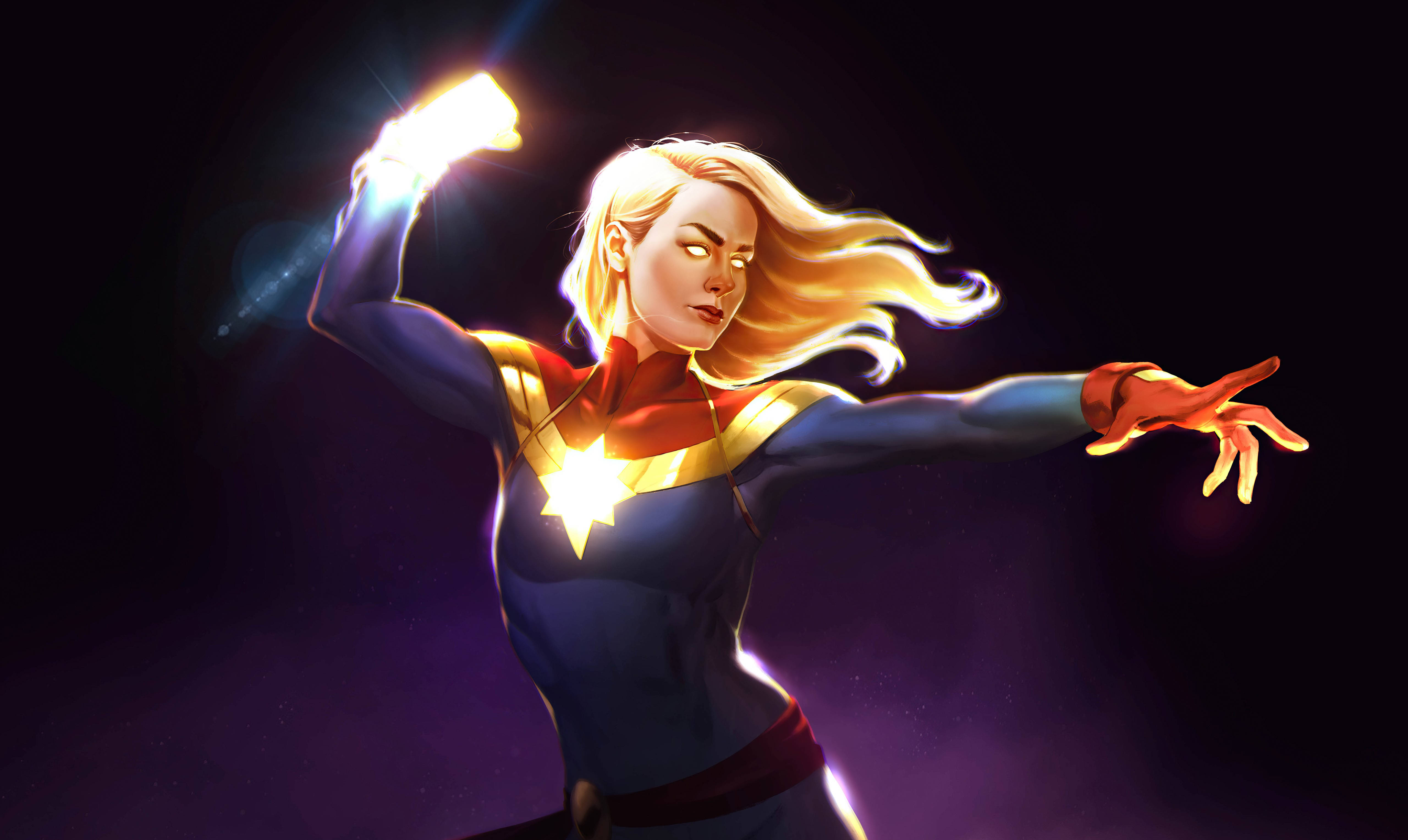 Captain Marvel, Marvel, cosmic background, 5K Desktop Wallpaper