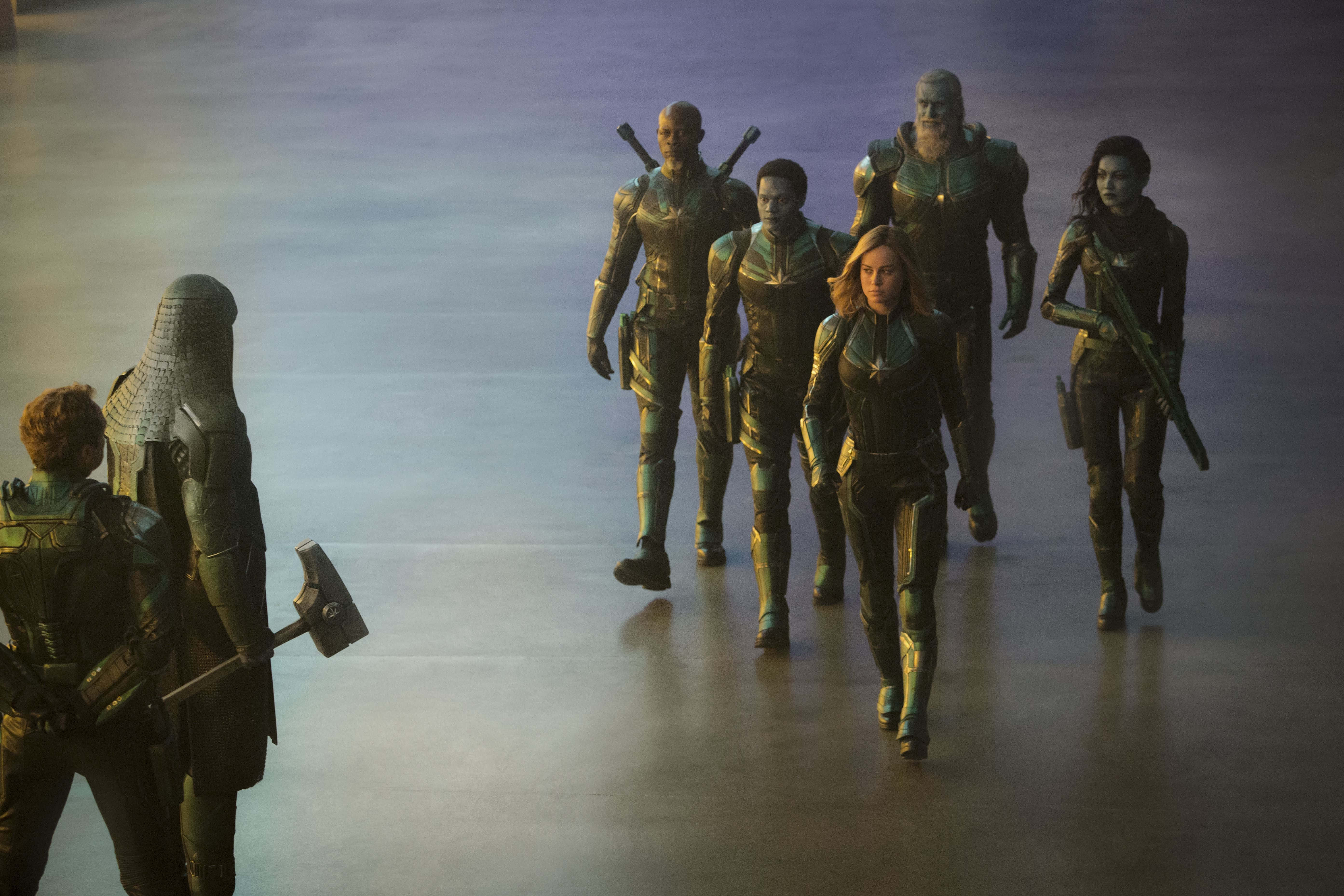 Captain Marvel Movie, armored superheroes, dimly lit, 5K Desktop Wallpaper