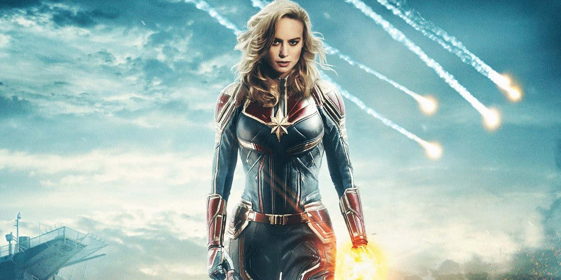 Captain Marvel, red gold and blue suit, energy blasts, Full HD Desktop Wallpaper