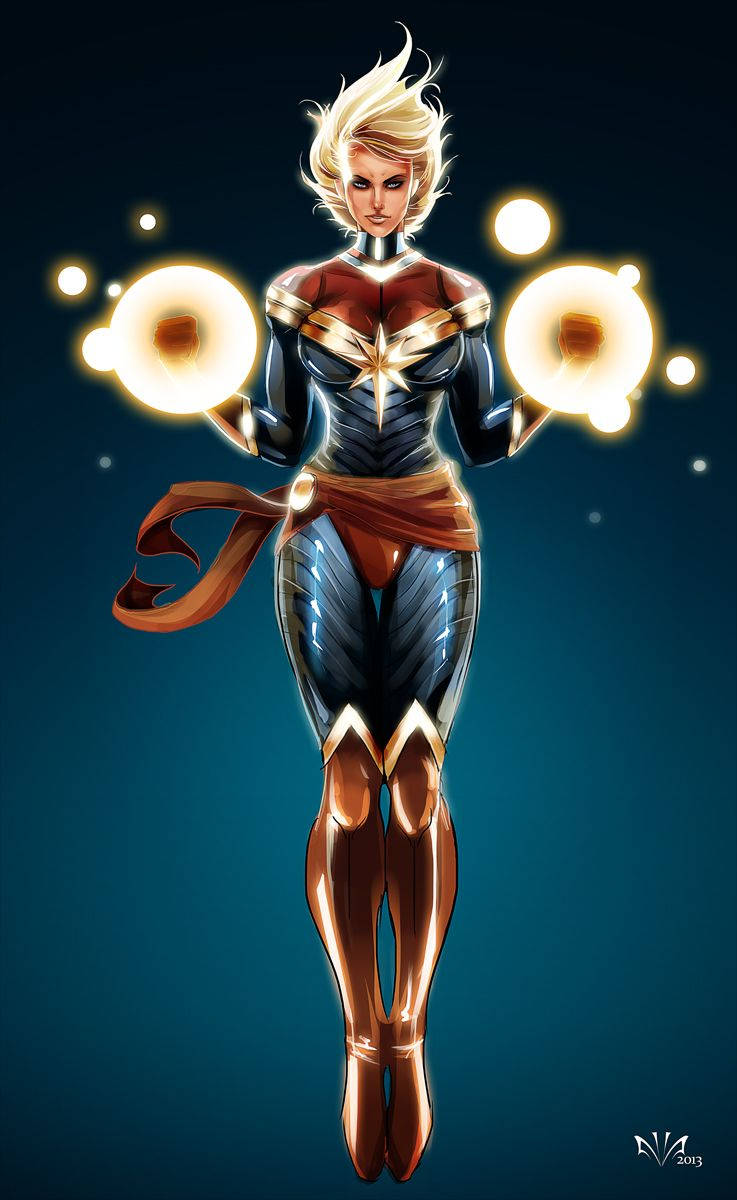 Captain Marvel, energy blast, blonde superheroine, SD Phone Wallpaper