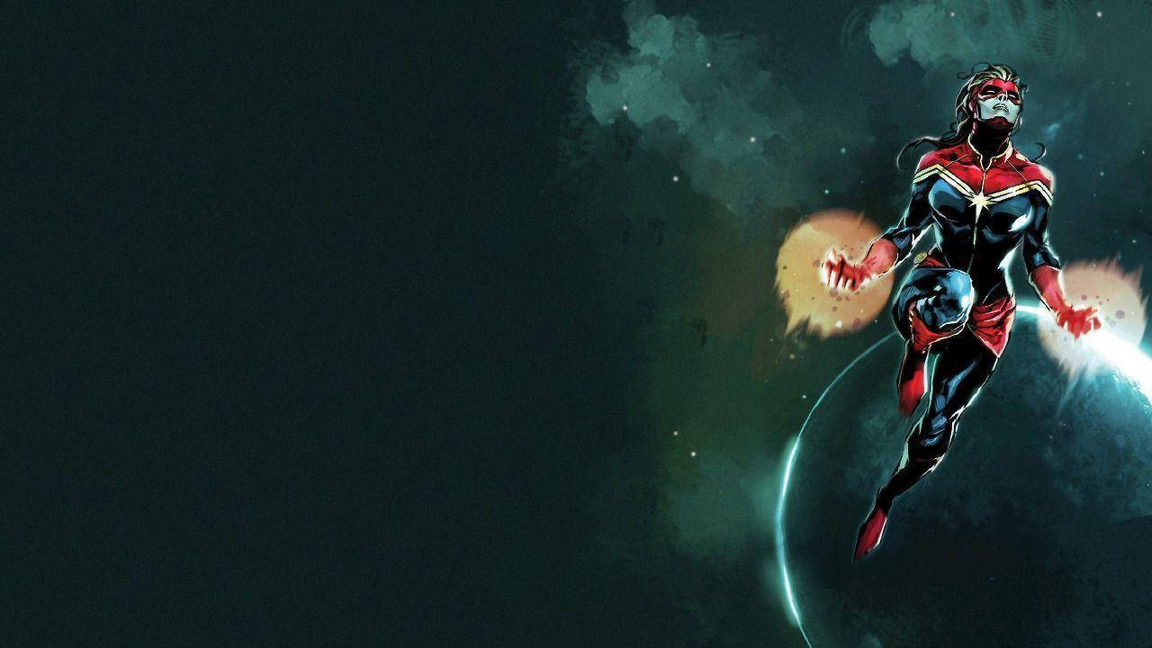 Captain Marvel, cosmic space, glowing energy blasts, HD Desktop Wallpaper