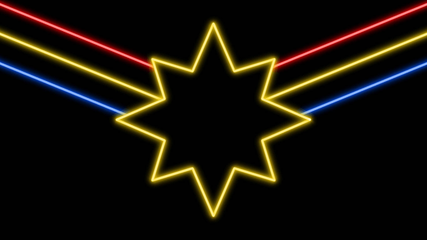 Captain Marvel, neon starburst, yellow neon, HD Desktop Wallpaper