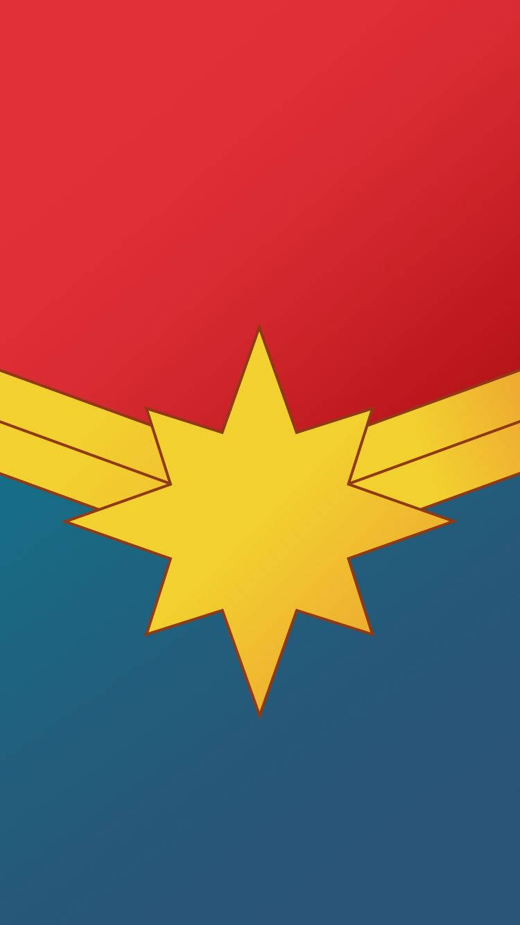 Captain Marvel, yellow star with wings, red-to-blue gradient background, HD Phone Wallpaper