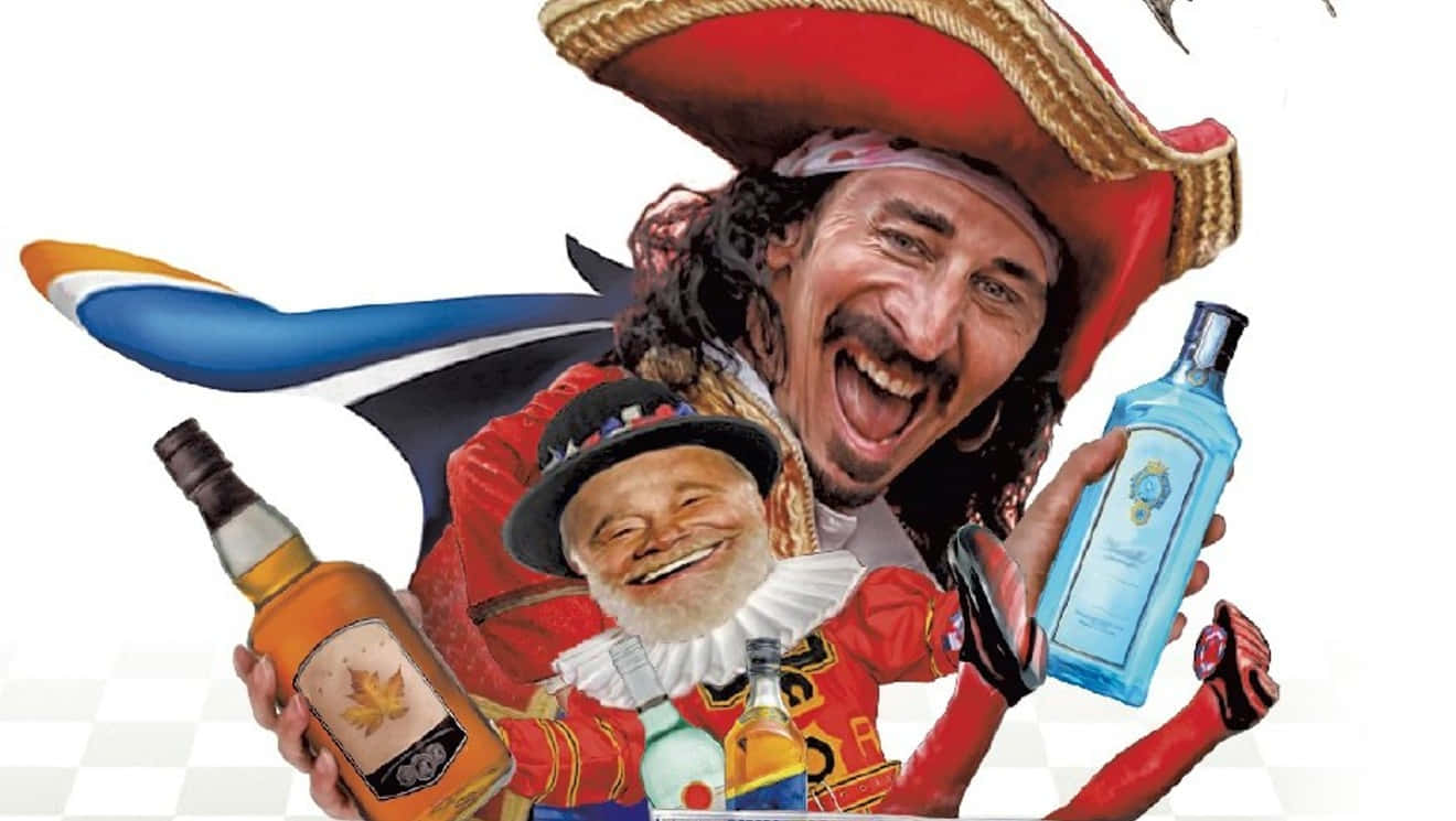 Captain Morgan, red costumes, bottles of liquor, HD Desktop Wallpaper