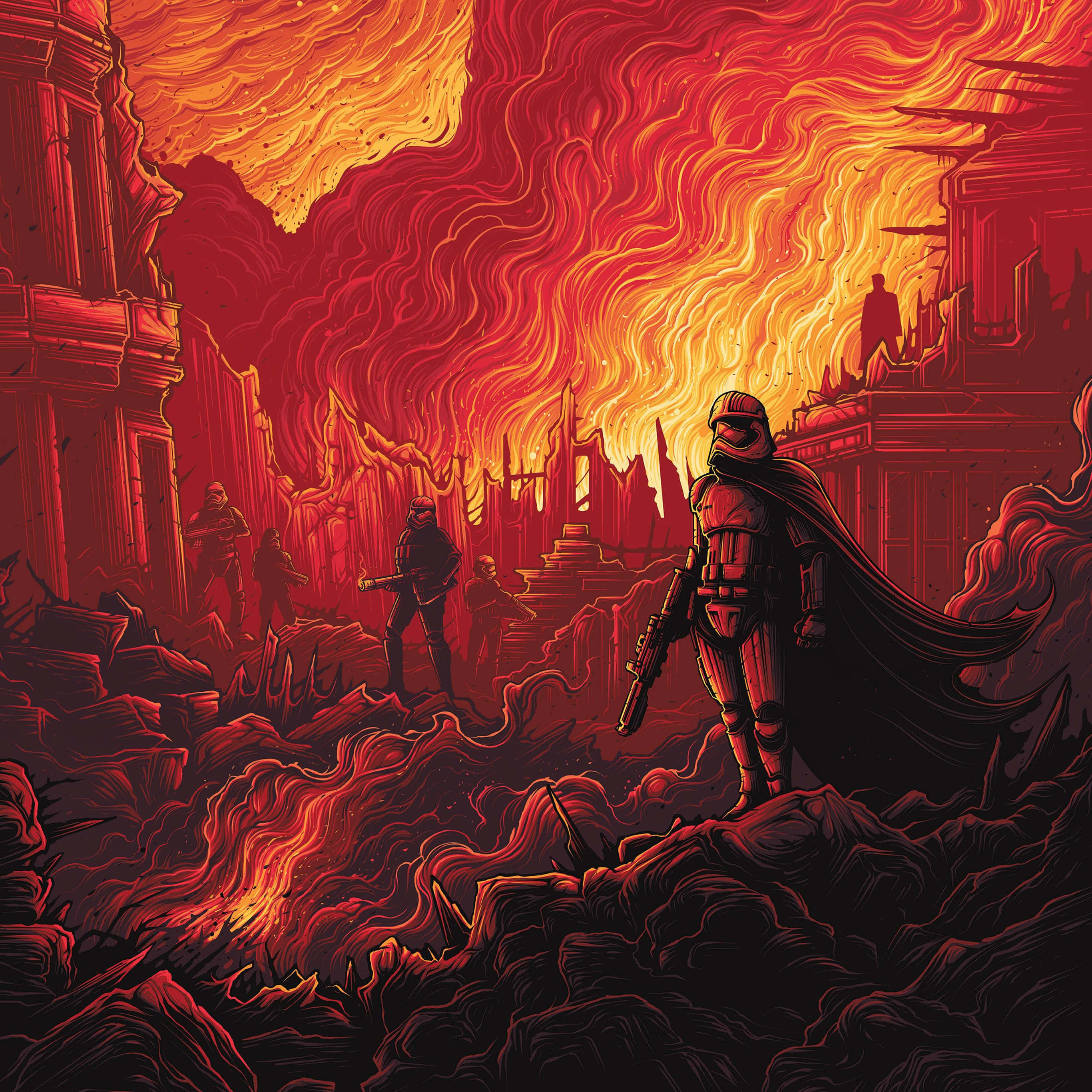 Captain Phasma, armored figure, ruined city streets, 2K Desktop Wallpaper
