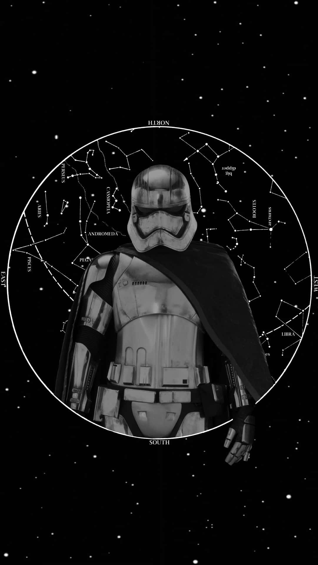 Captain Phasma, full armor, celestial map of constellations, Full HD Phone Wallpaper