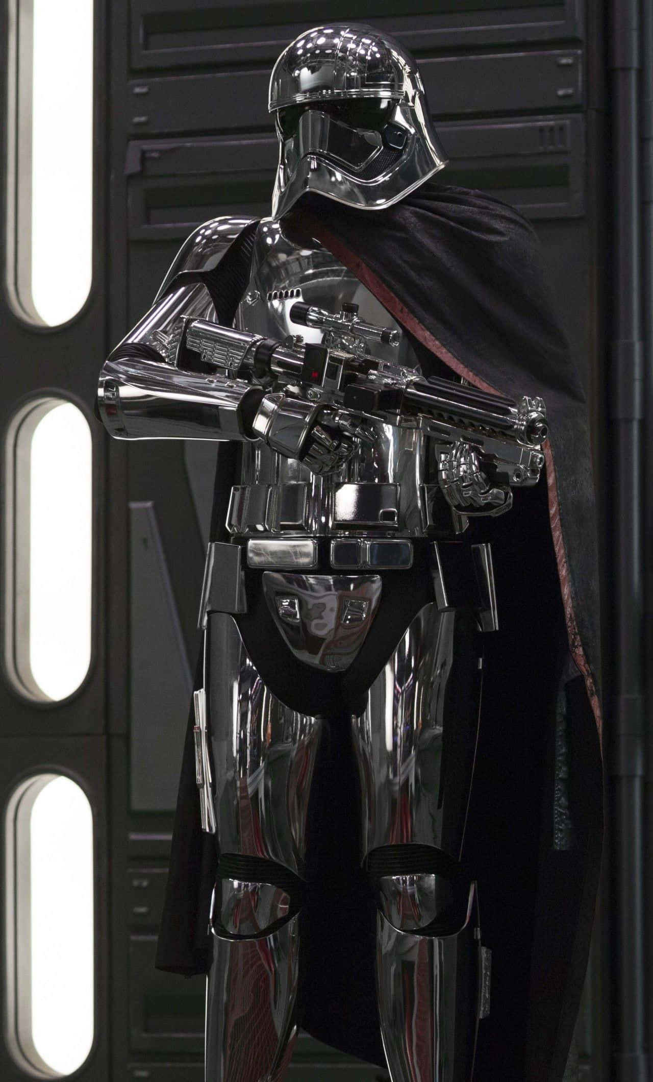 Captain Phasma, chrome-armored stormtrooper, black cape, Full HD Phone Wallpaper