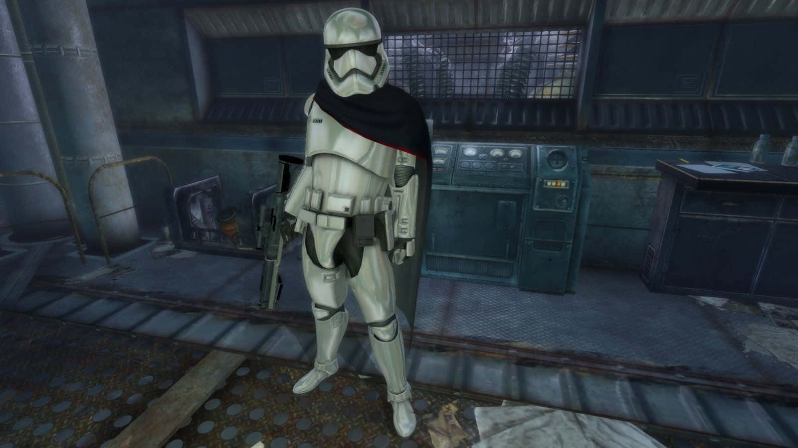 Captain Phasma, black cape, dim industrial room, HD Desktop Wallpaper