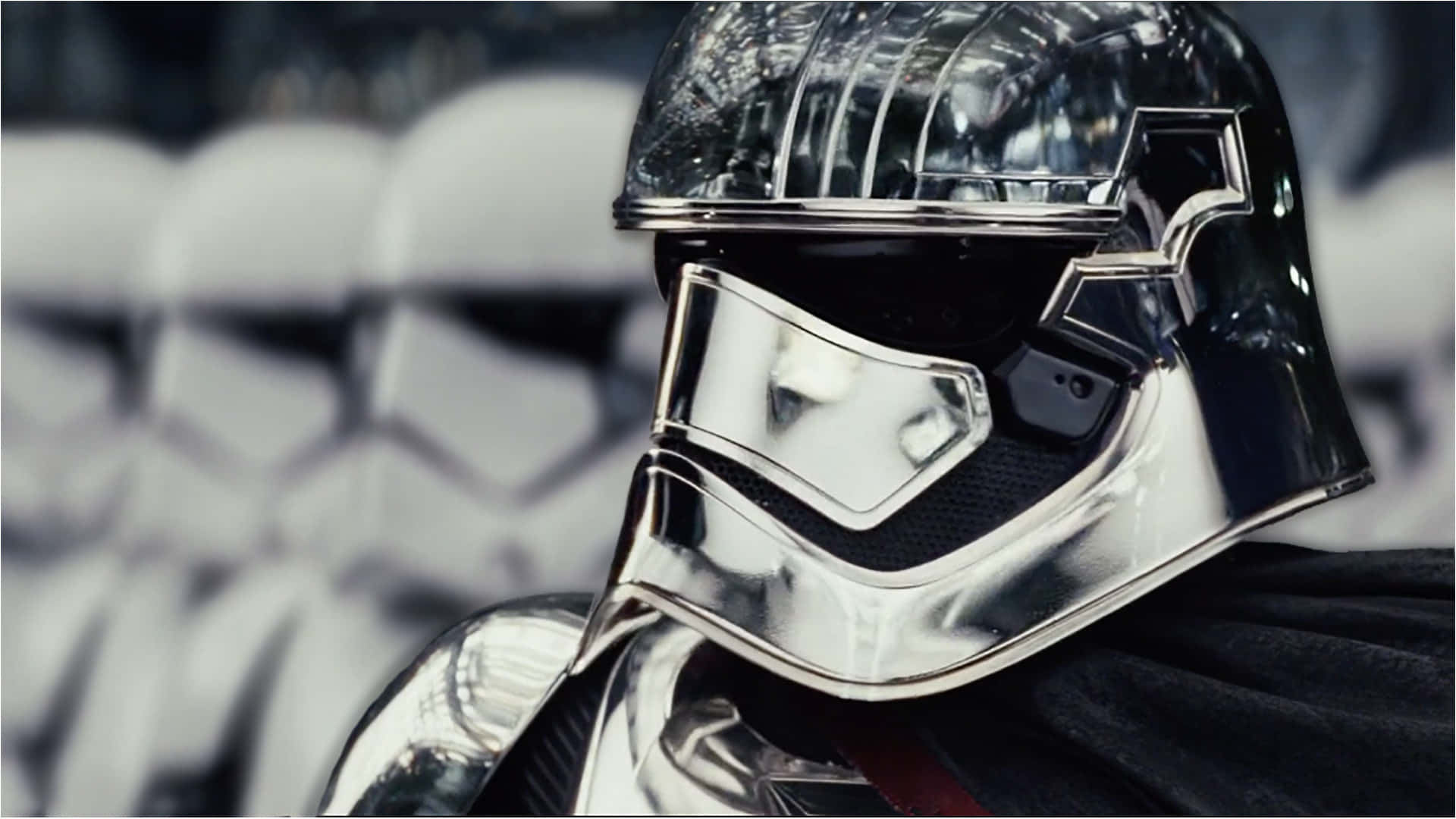 Captain Phasma, chrome-finished stormtrooper helmet, blaster, Full HD Desktop Wallpaper