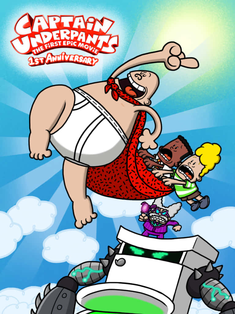 Captain Underpants The First Epic Movie, kids holding cape, bright blue sky, SD Phone Wallpaper