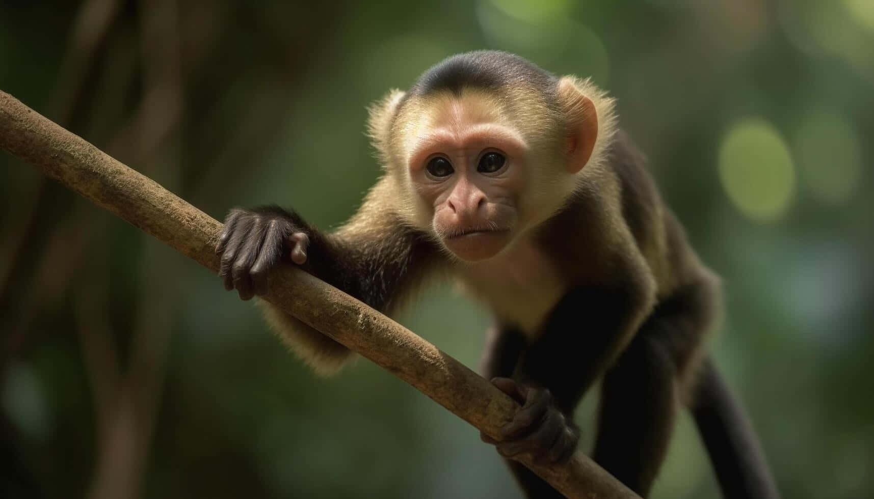 capuchin monkey, light fur, dark limbs, HD Desktop Wallpaper