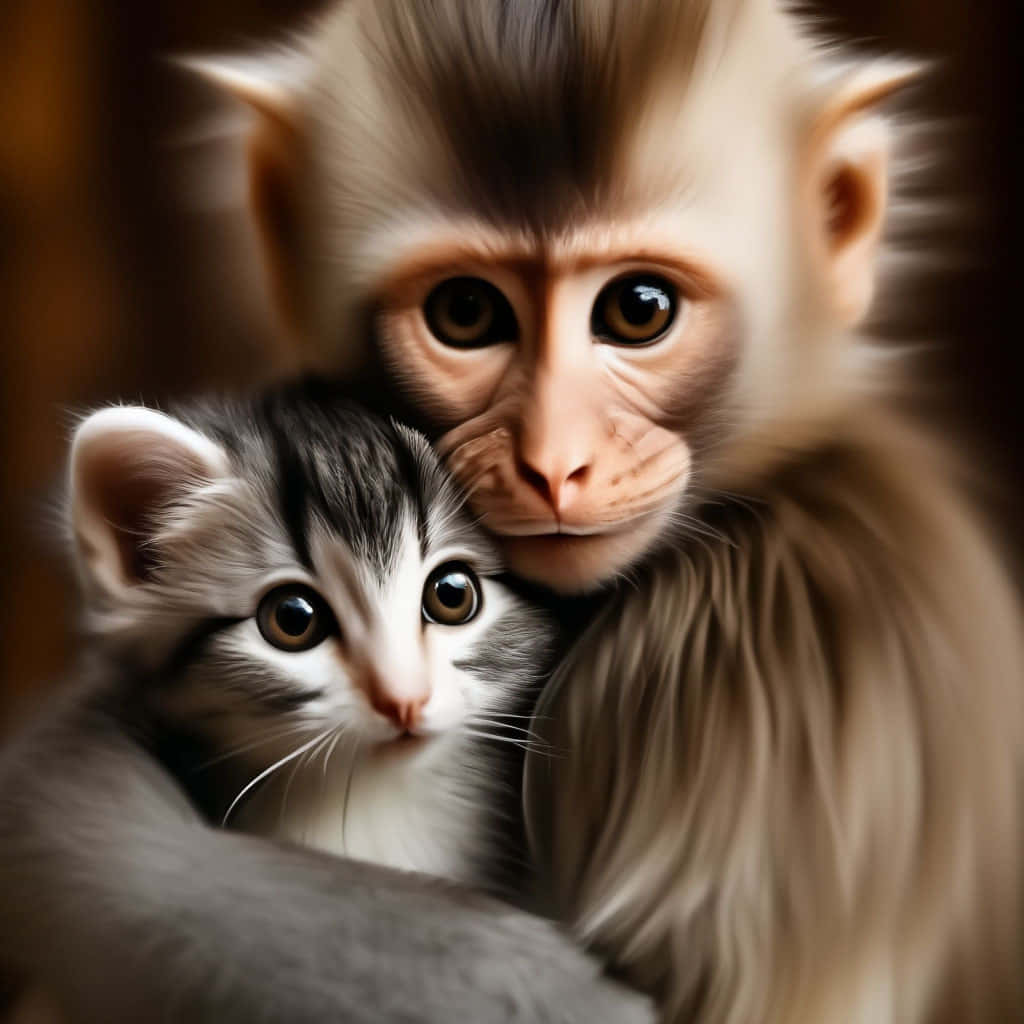 Capuchin Monkey, kitten, tabby kitten, SD Desktop Wallpaper