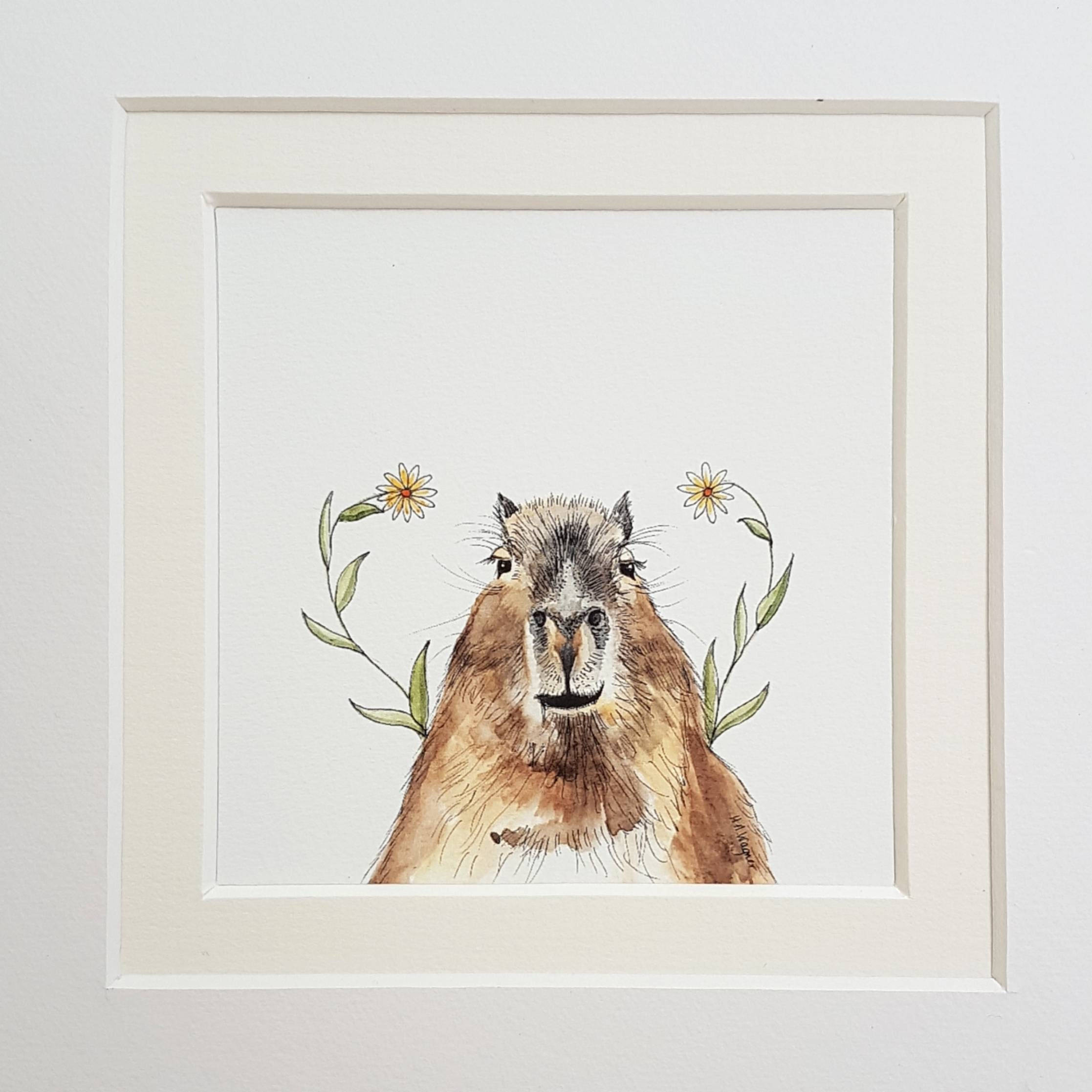 capybara, flowers print, watercolor illustration, Full HD Desktop Wallpaper