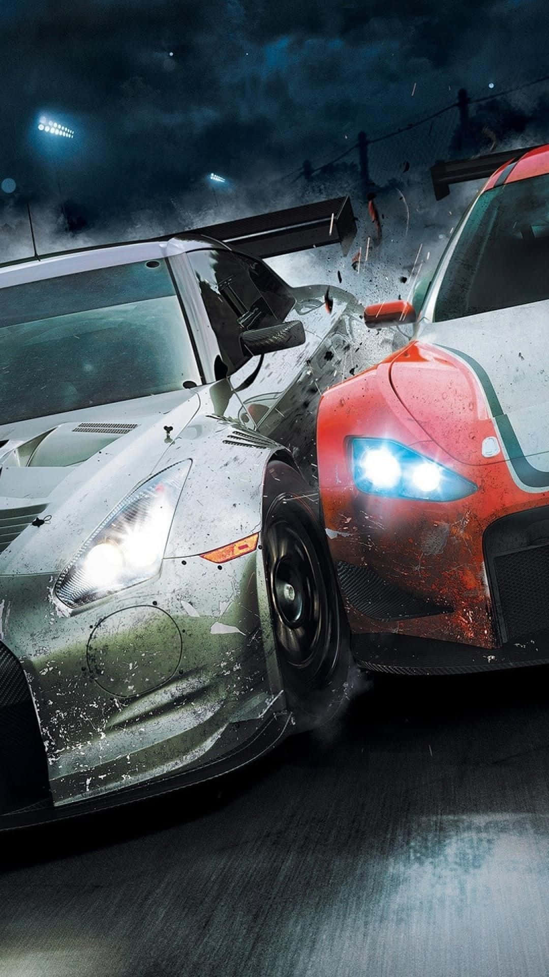 night, race cars, stadium lights, Full HD Phone Wallpaper