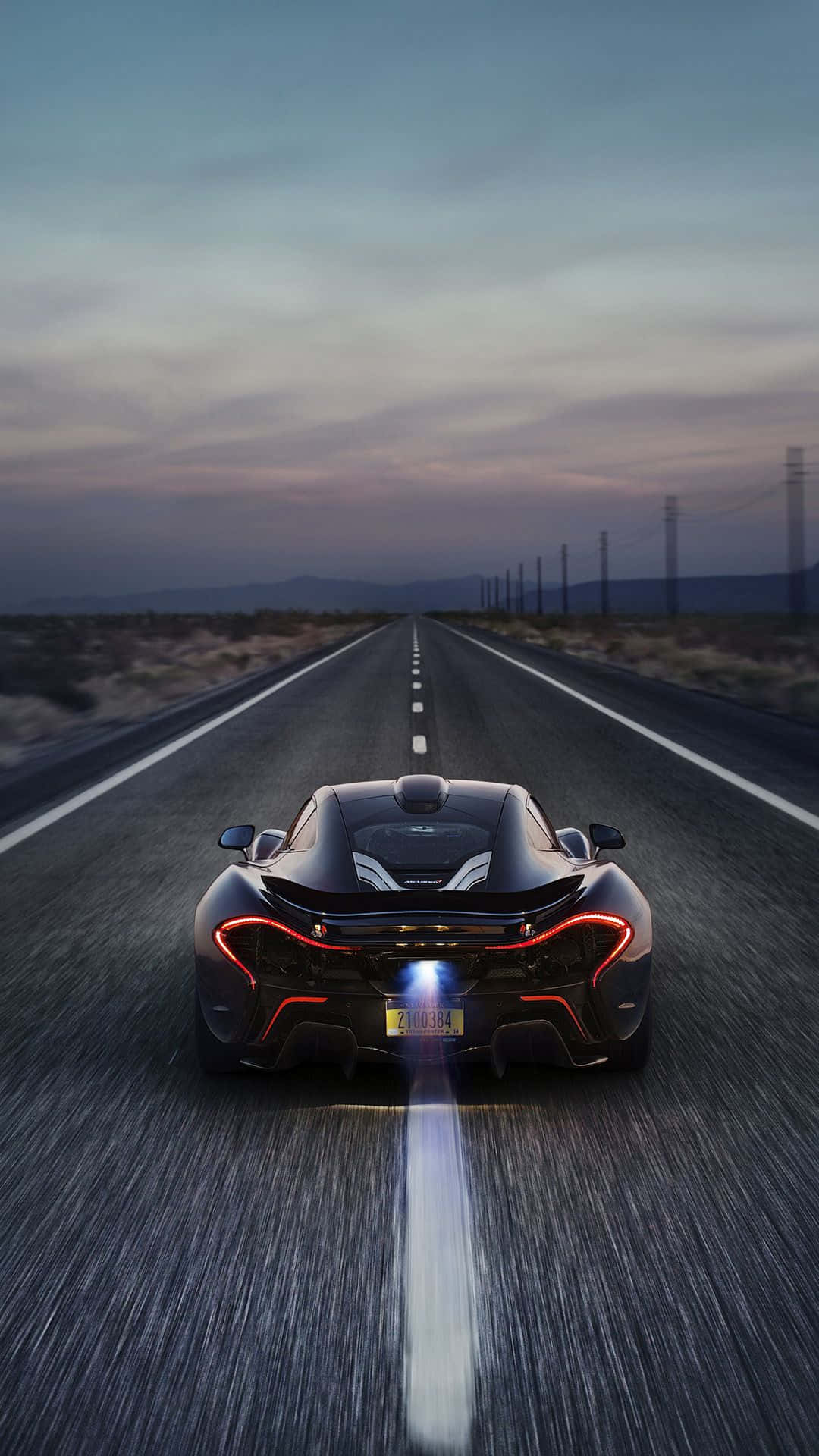 black McLaren P1, desert highway, dusk, Full HD Phone Wallpaper