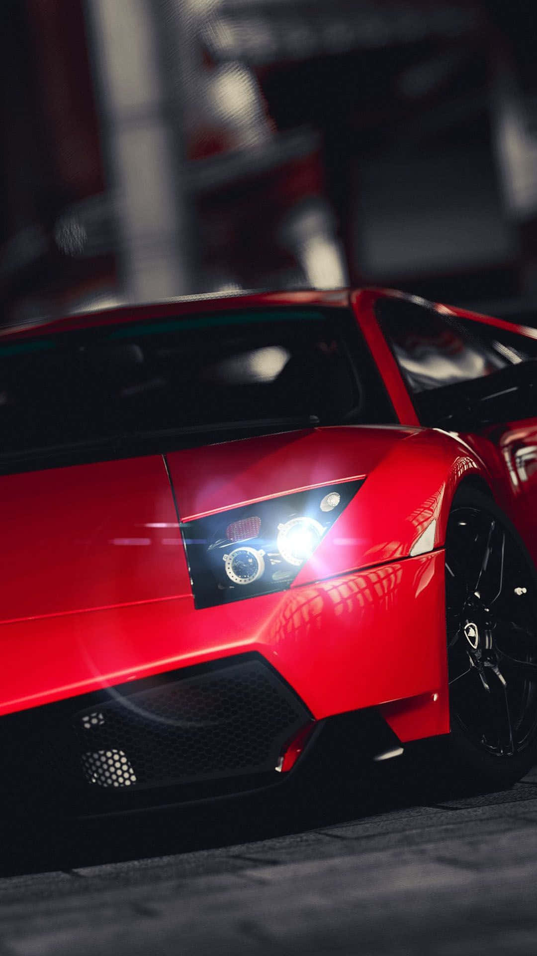 Car Android, glossy red, glowing headlights, Full HD Phone Wallpaper