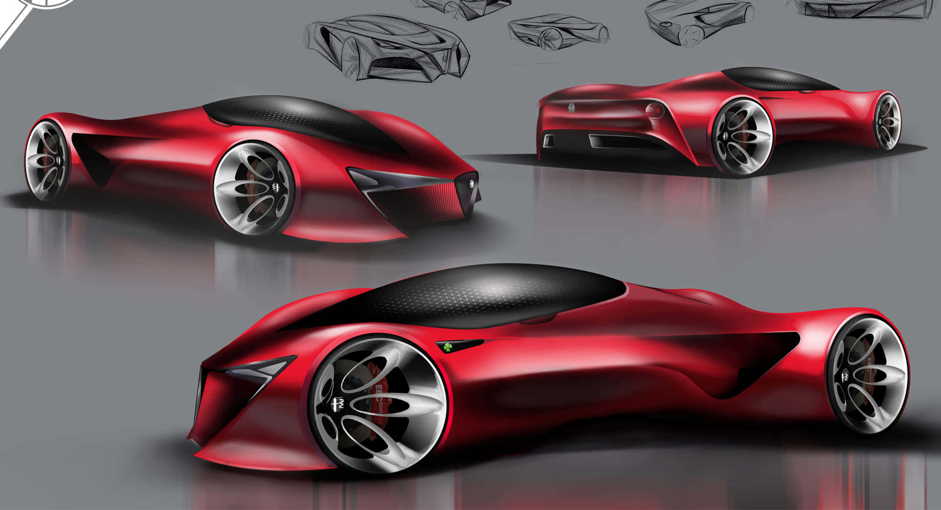 sleek red futuristic sports car, carbon fiber accents, silver wheels, Full HD Desktop Wallpaper