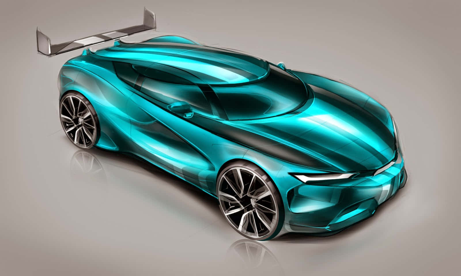 teal, rear wing, reflective surfaces, HD Desktop Wallpaper