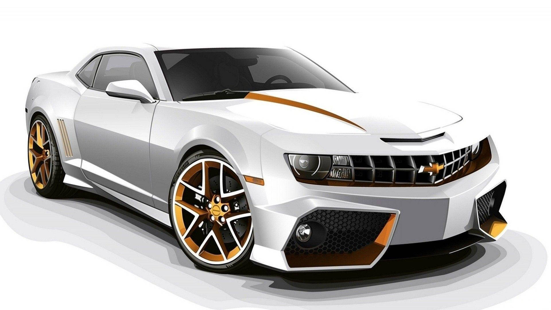 white sports car, gold accents, black trim, Full HD Desktop Wallpaper