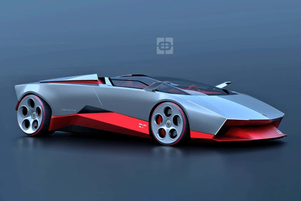 sleek silver and red futuristic sports car, angular design, exposed wheels, HD Desktop Wallpaper