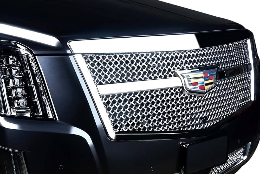 black Cadillac grille, chrome mesh, emblem, SD Desktop Wallpaper