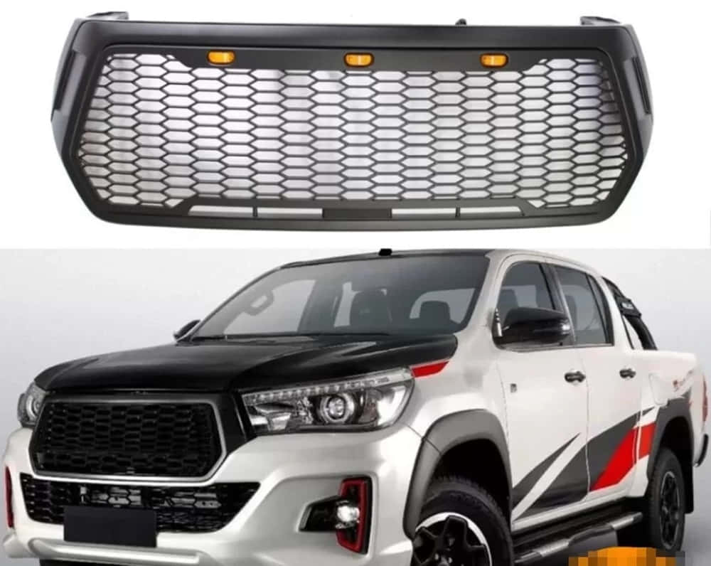 white and black pickup truck, hexagonal mesh grille, installed, SD Desktop Wallpaper