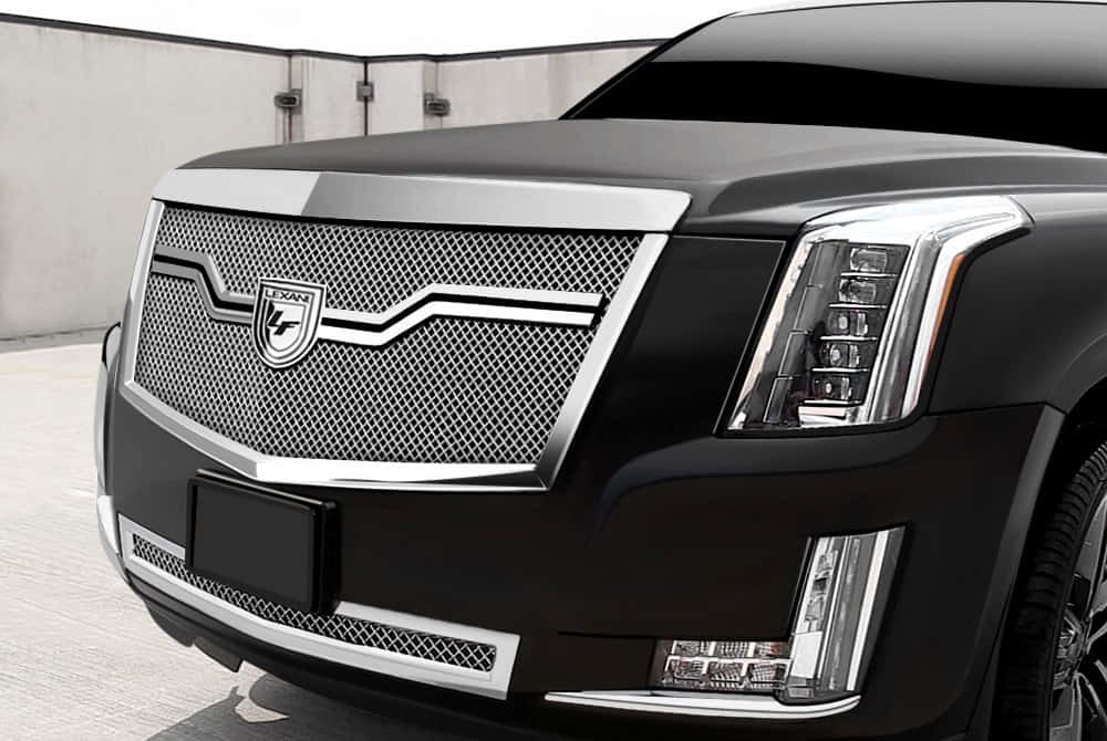 sleek black luxury SUV, chrome grille, modern LED headlights, SD Desktop Wallpaper