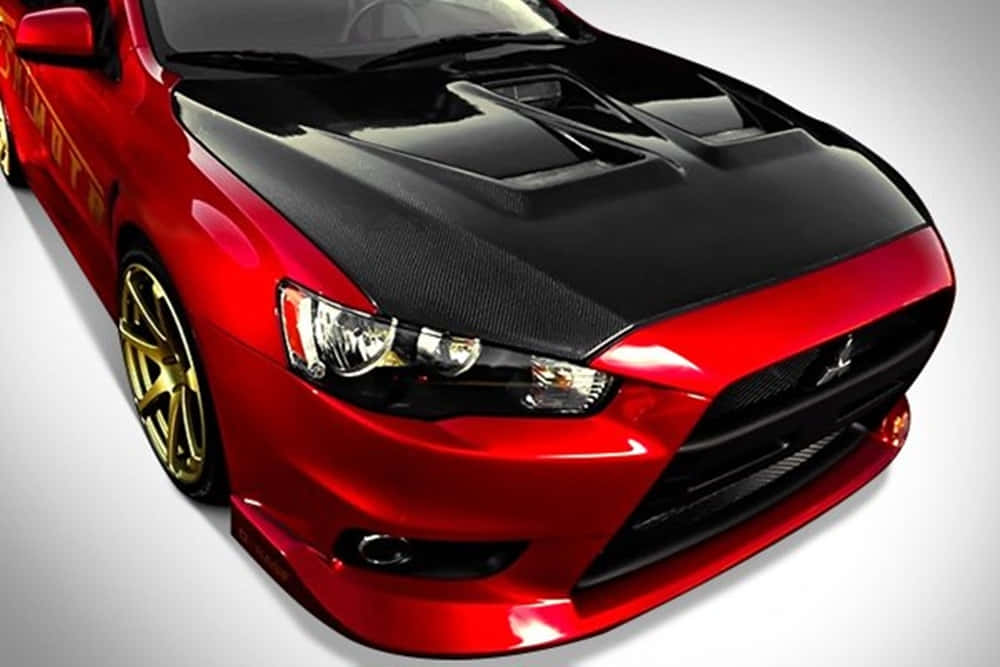 red sports car, black carbon fiber hood, gold rims, SD Desktop Wallpaper