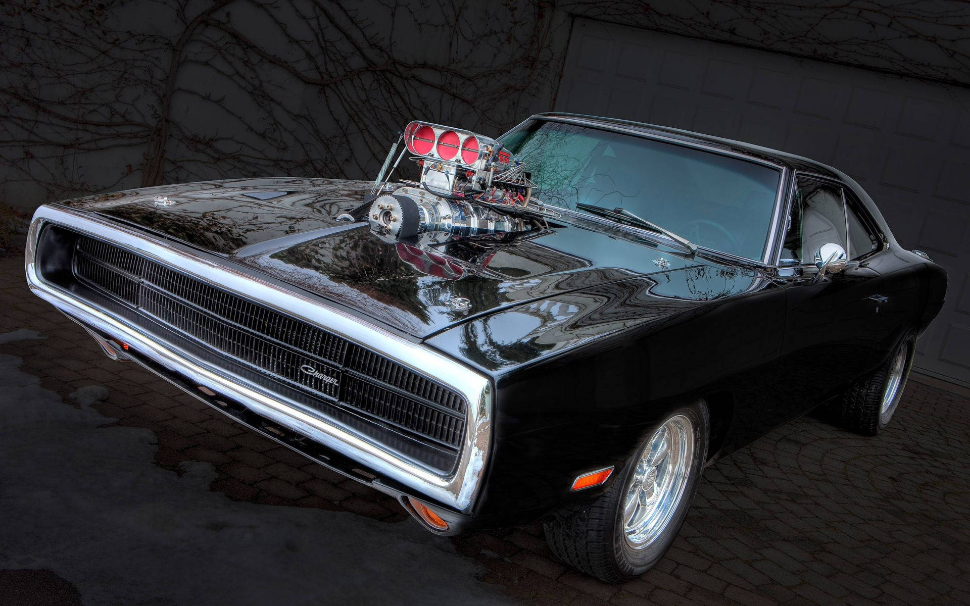fast and furious 8, black classic muscle car, chrome supercharger, Full HD Desktop Wallpaper