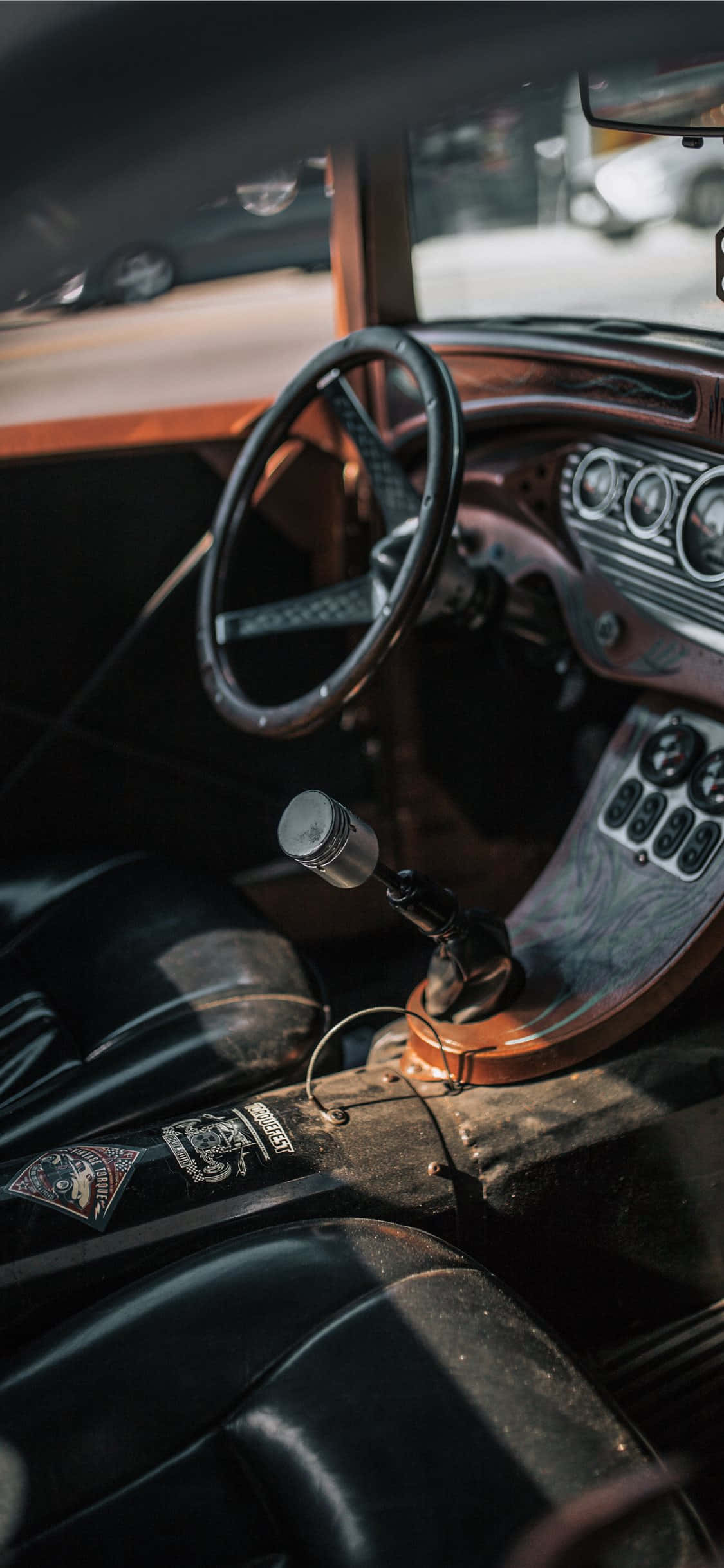 custom hot rod, vintage car, worn leather interior, Full HD Phone Wallpaper