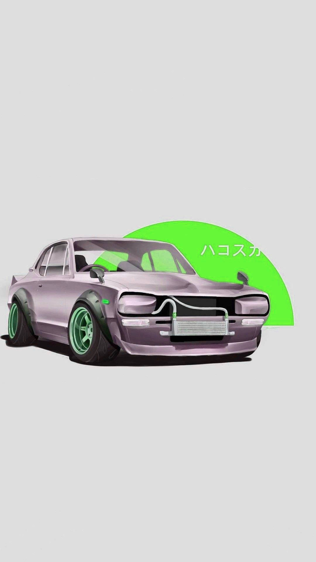 JDM Car, neon green sunset, purple modified car, Full HD Phone Wallpaper