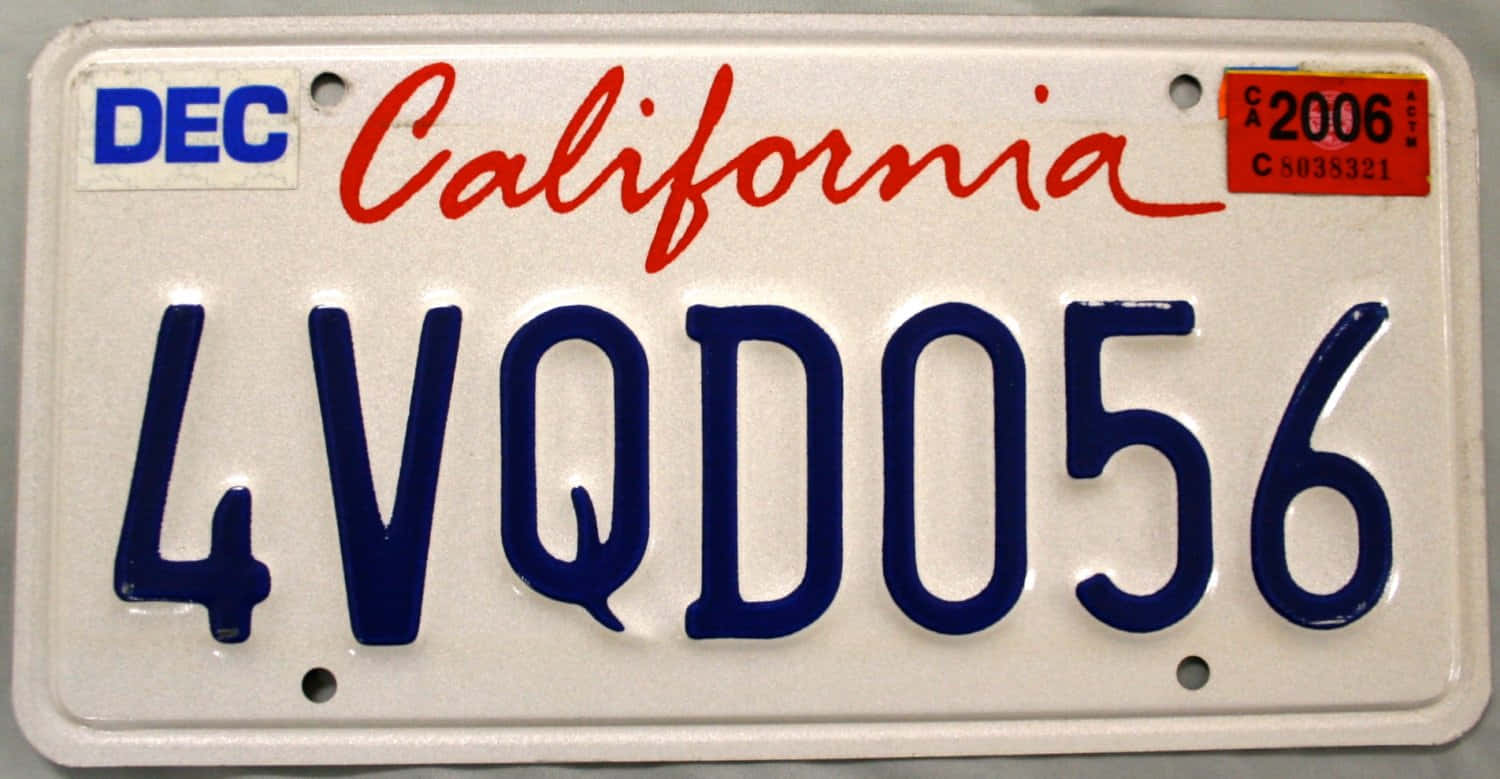 white California license plate, blue letters, red cursive state name, HD Desktop Wallpaper