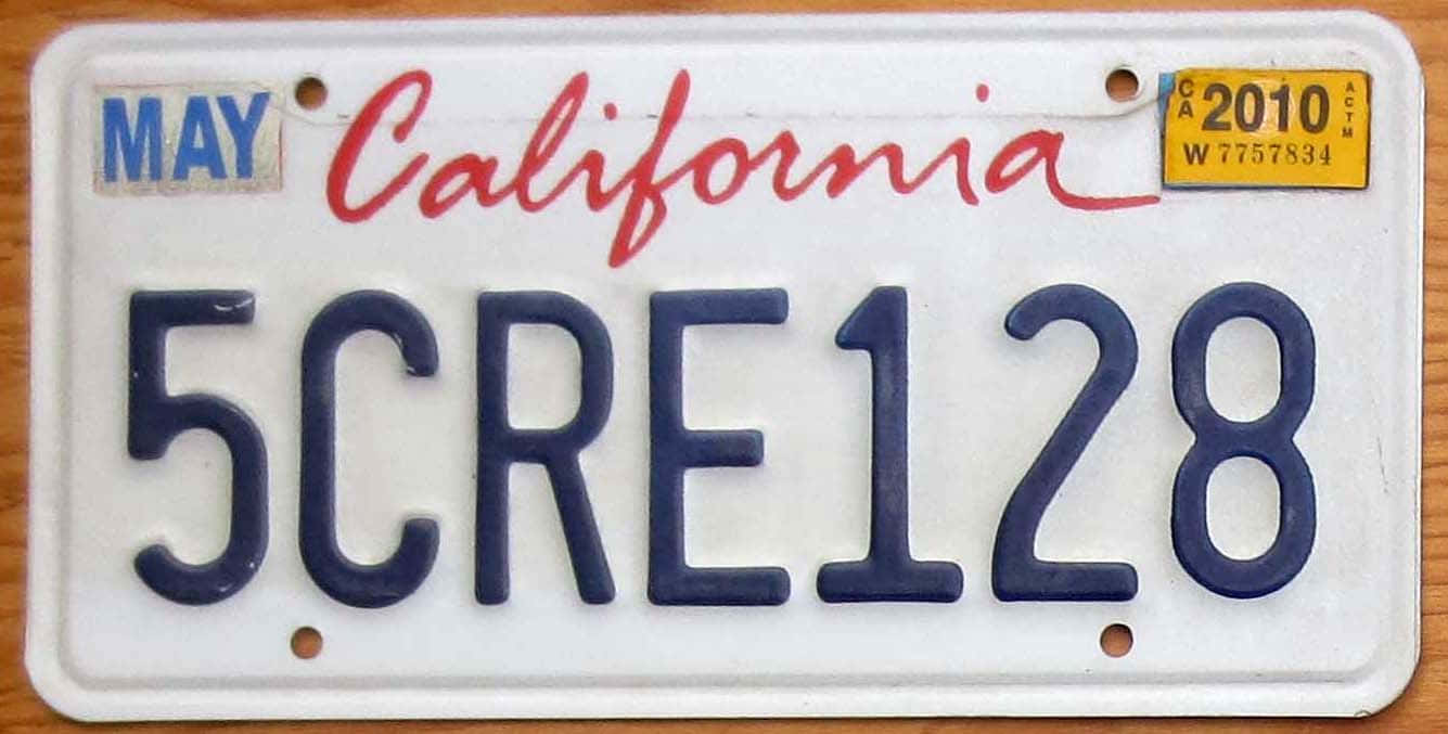 California license plate, blue letters, red script, HD Desktop Wallpaper