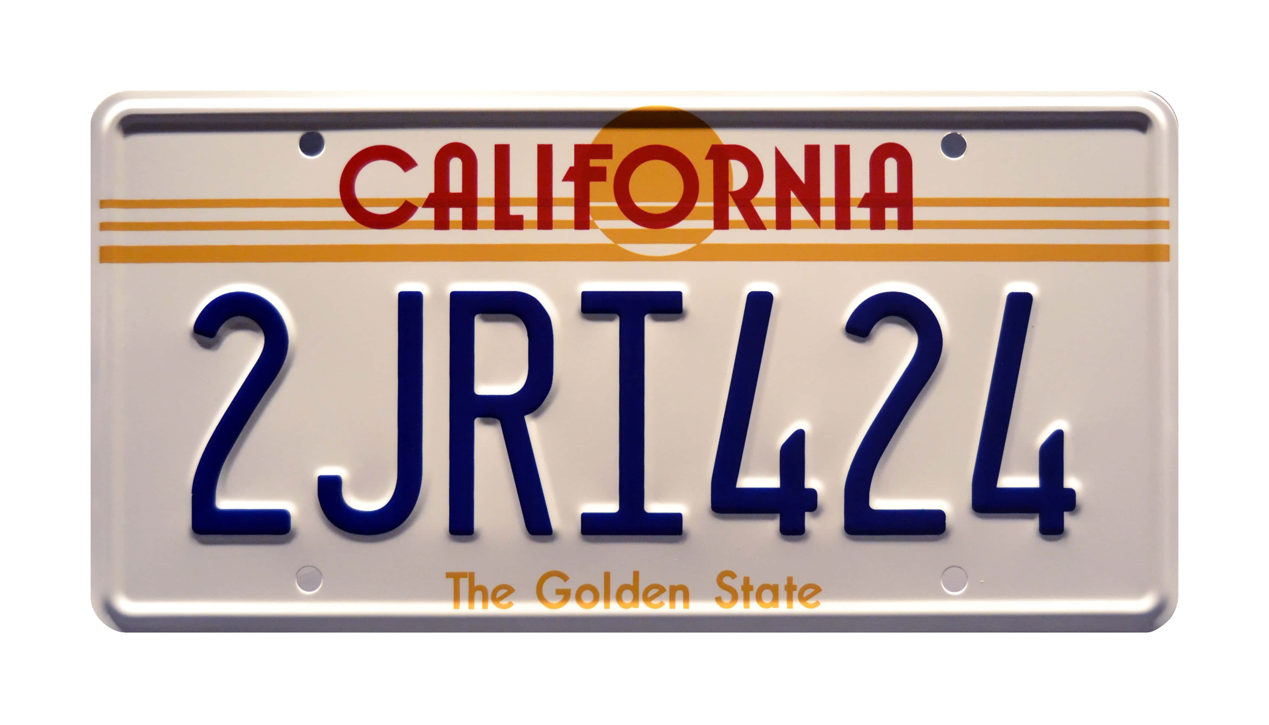 California license plate, blue letters, orange stripes, 4K Desktop Wallpaper