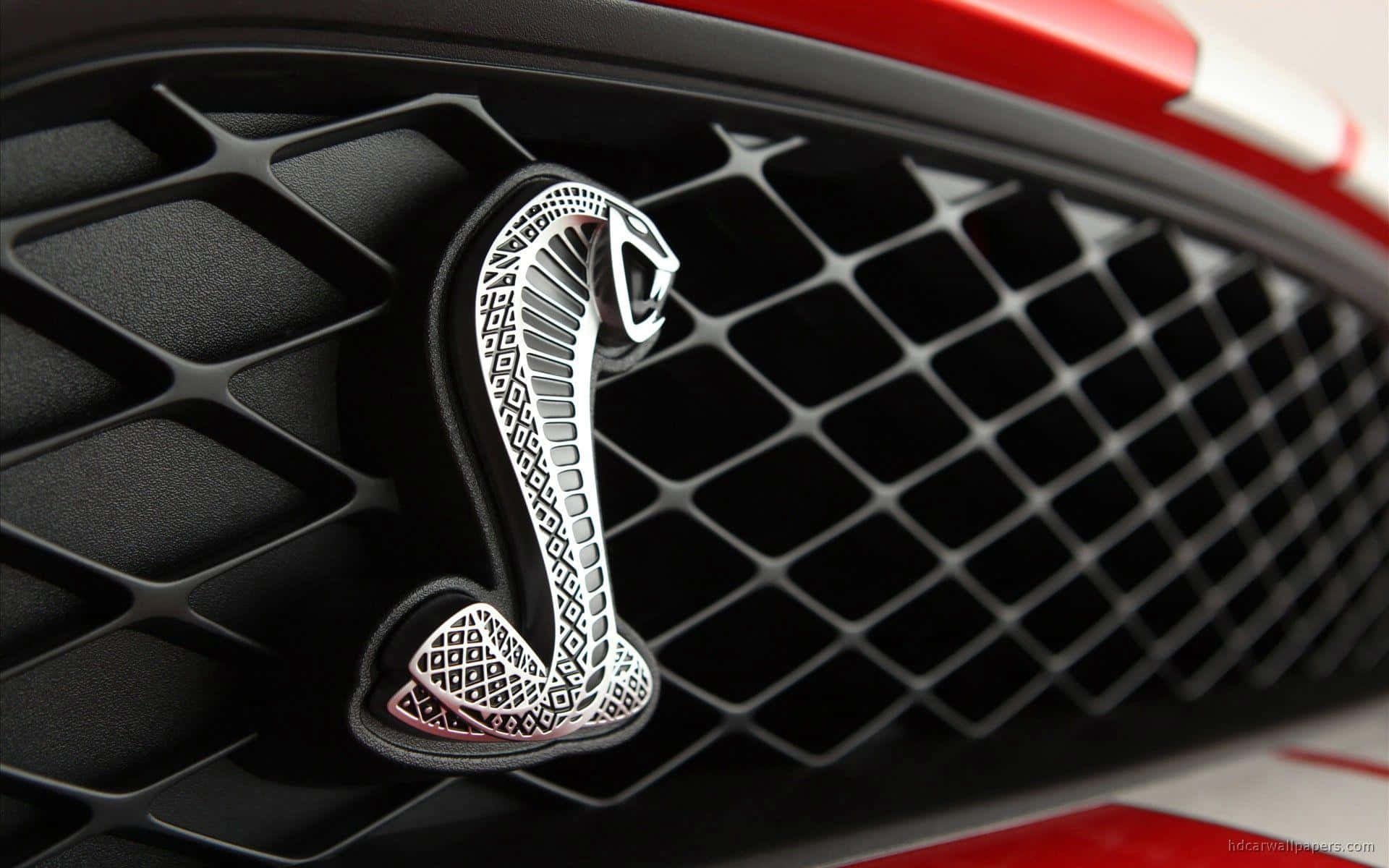 chrome cobra emblem, black diamond-patterned grille, red car, Full HD Desktop Wallpaper