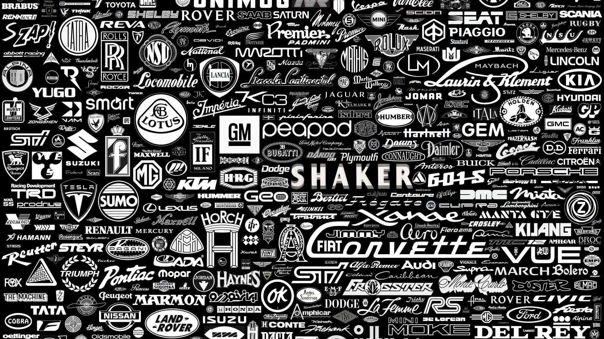 vintage and modern automotive logos, brand names, varied fonts and shapes, Full HD Desktop Wallpaper