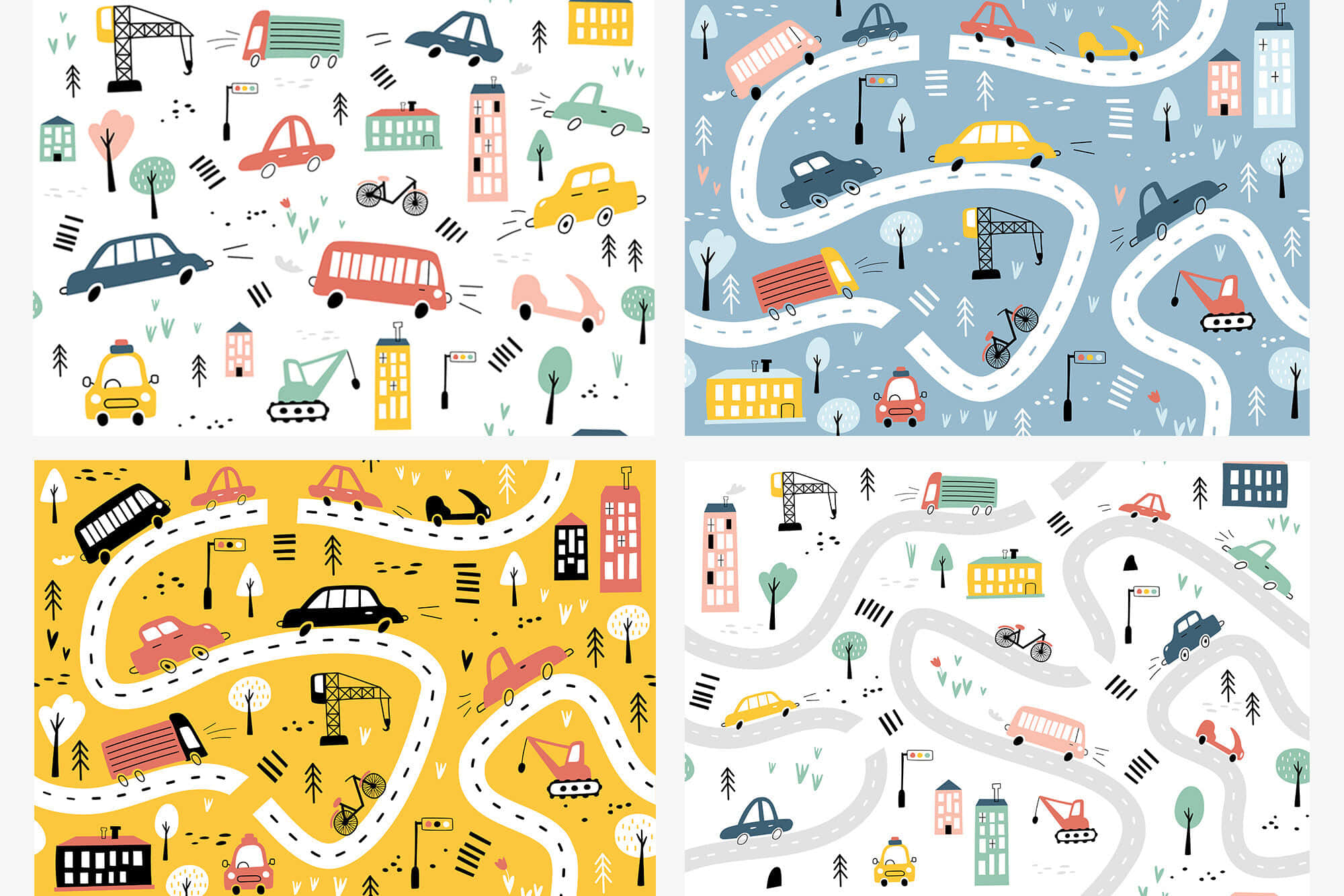 Car Pattern, winding roads, colorful cars, Full HD Desktop Wallpaper
