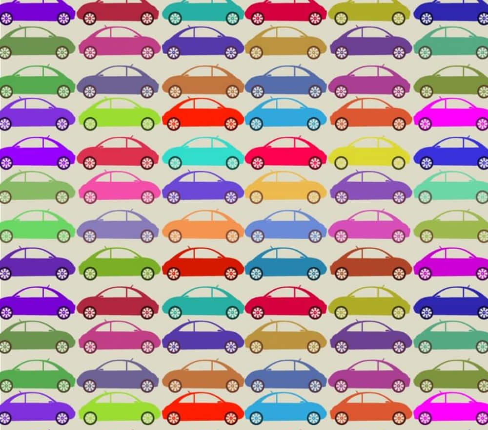 car pattern, rainbow hues, beige background, SD Desktop Wallpaper